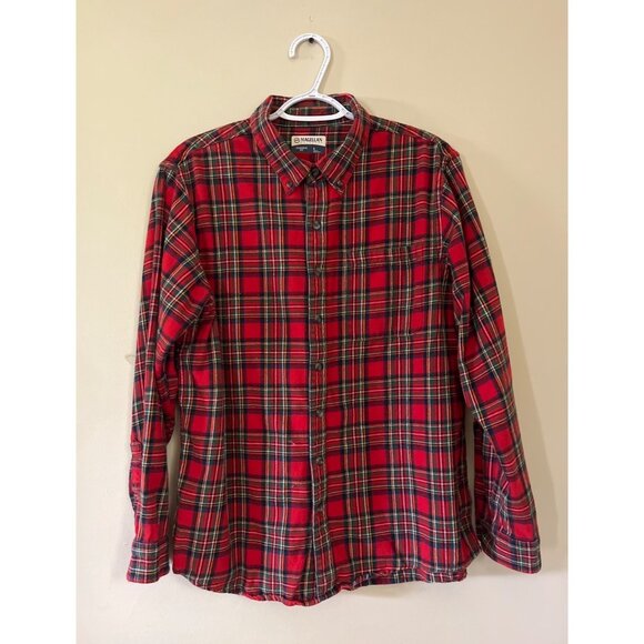 Magellan Outdoors Mens Large Classic Fit Red Plaid Button Up Long Sleeve Shirt - Picture 1 of 5